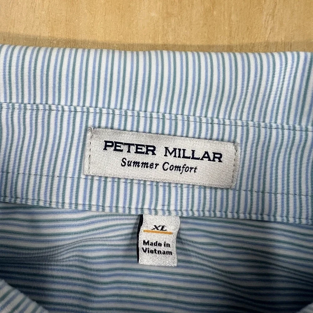 Peter Millar Summer Comfort Polo Golf Shirt Mens XL Loose Fit Blue Striped